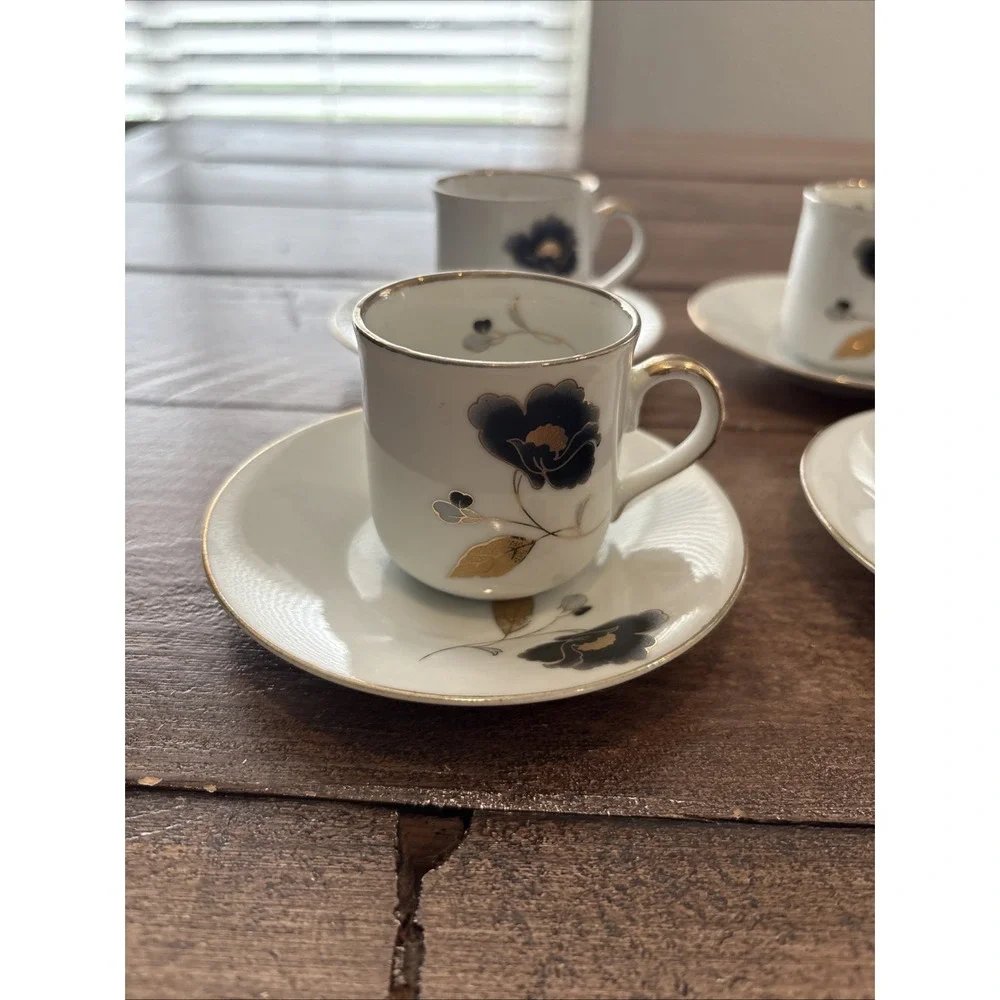 4 Tiger Yedi Porcelain‎ Cup Saucer Gold Leaf Small Tea   Espresso Coffee
